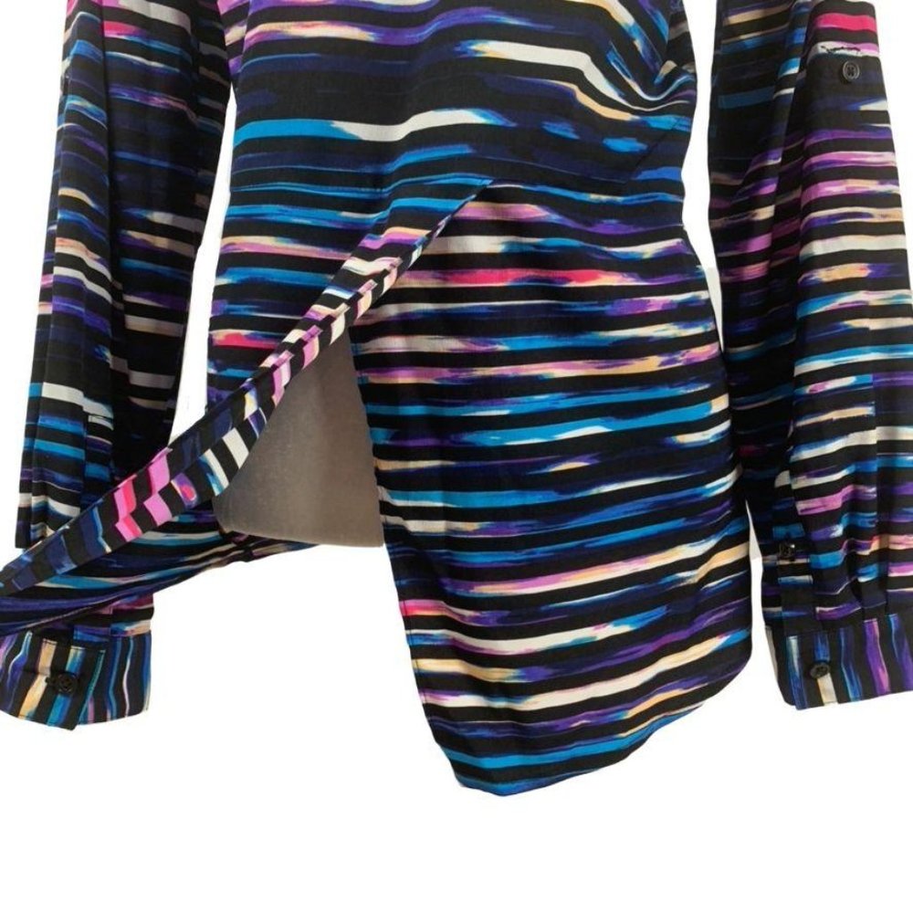 Attention Blouse Button Down Striped Split Back M - image 8